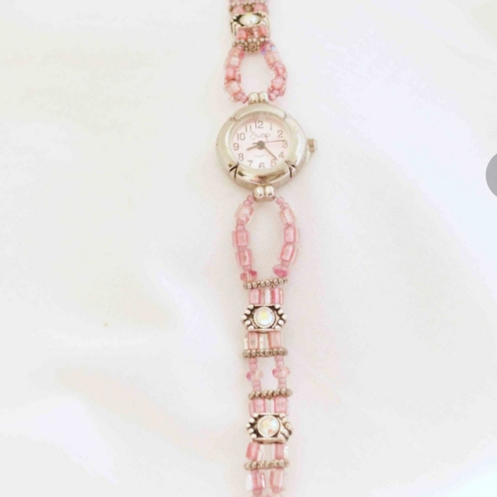 Ladies Pink Handmade Beaded Watch...One of a Kind - Picture 5 of 7